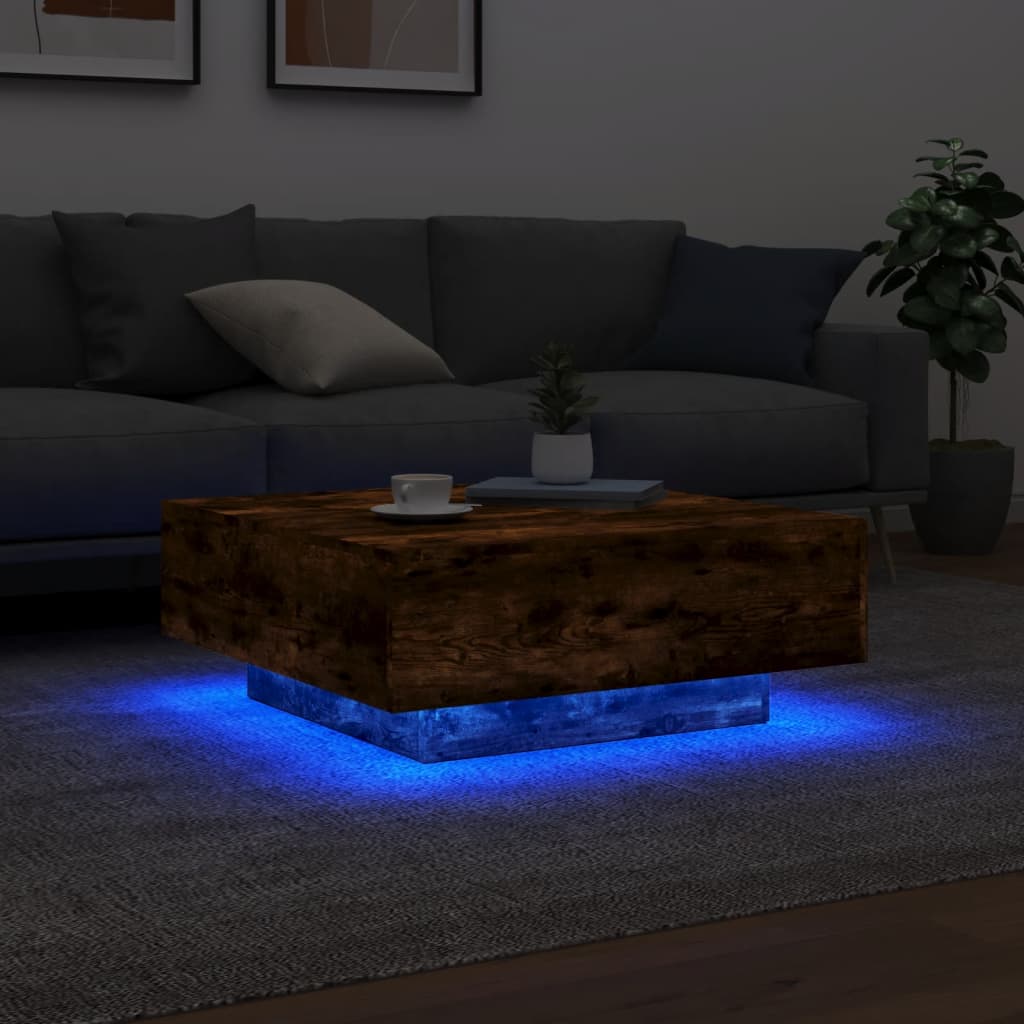 Table basse avec lumières LED chêne fumé 80x80x31 cm - XIOS