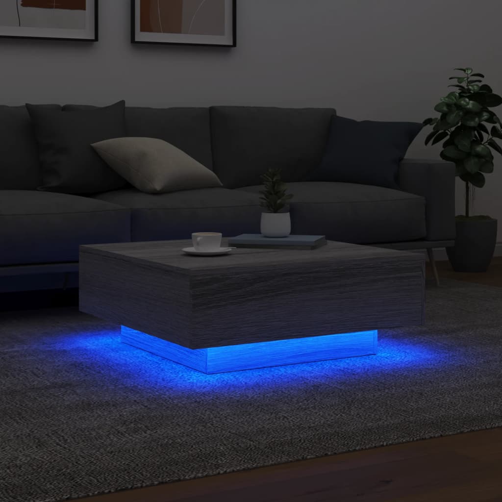 Table basse avec lumières LED sonoma gris 80x80x31 cm - XIOS