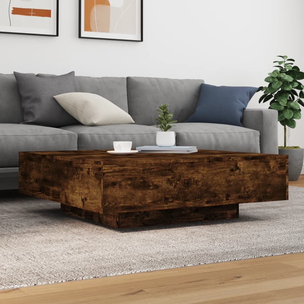 Table basse chêne fumé 100x100x31 cm bois d'ingénierie - XIOS