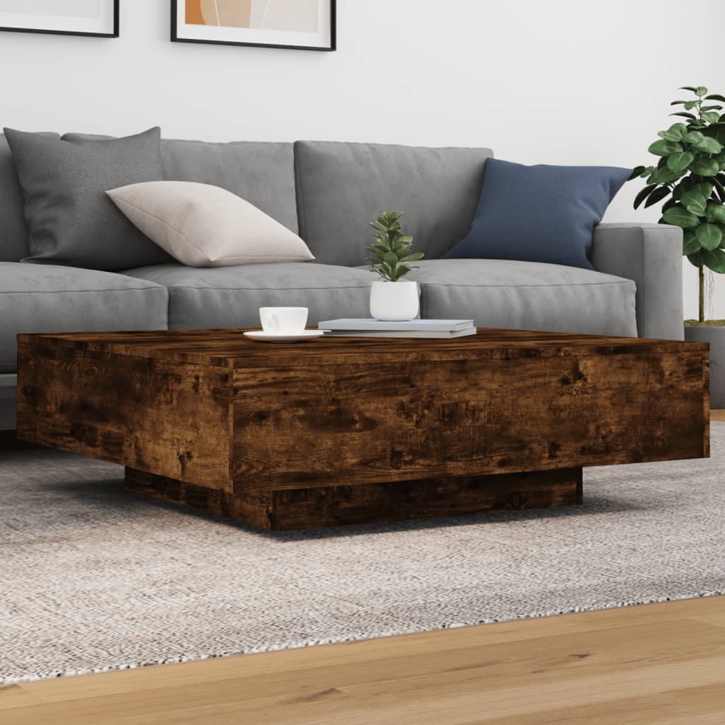 Table basse chêne fumé 100x100x31 cm bois d'ingénierie - XIOS