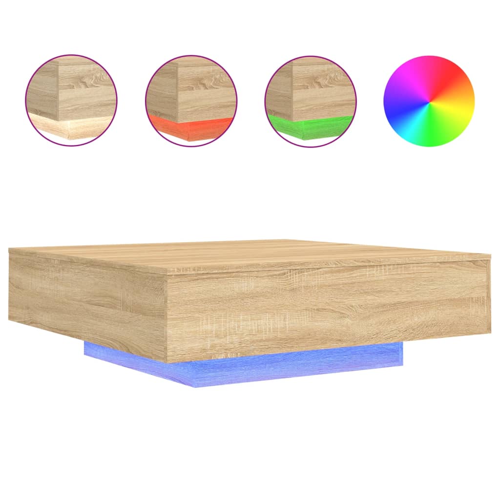 Table basse avec lumières LED chêne sonoma 100x100x31 cm - XIOS