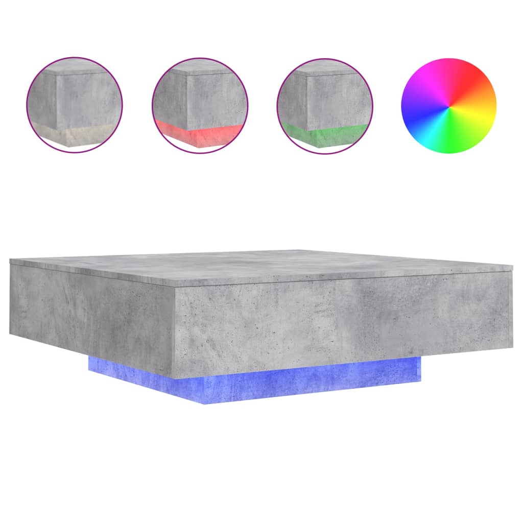 Table basse avec lumières LED gris béton 100x100x31 cm - XIOS