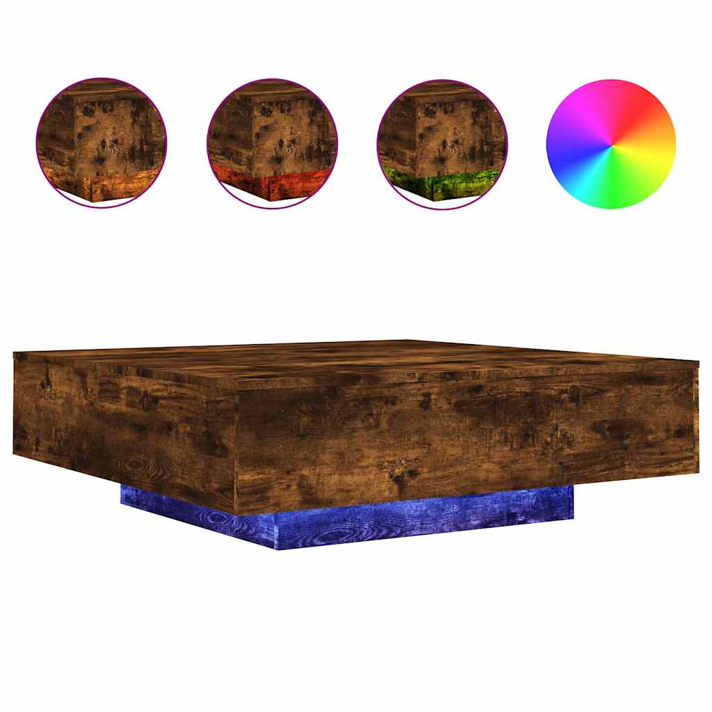 Table basse avec lumières LED chêne fumé 100x100x31 cm - XIOS