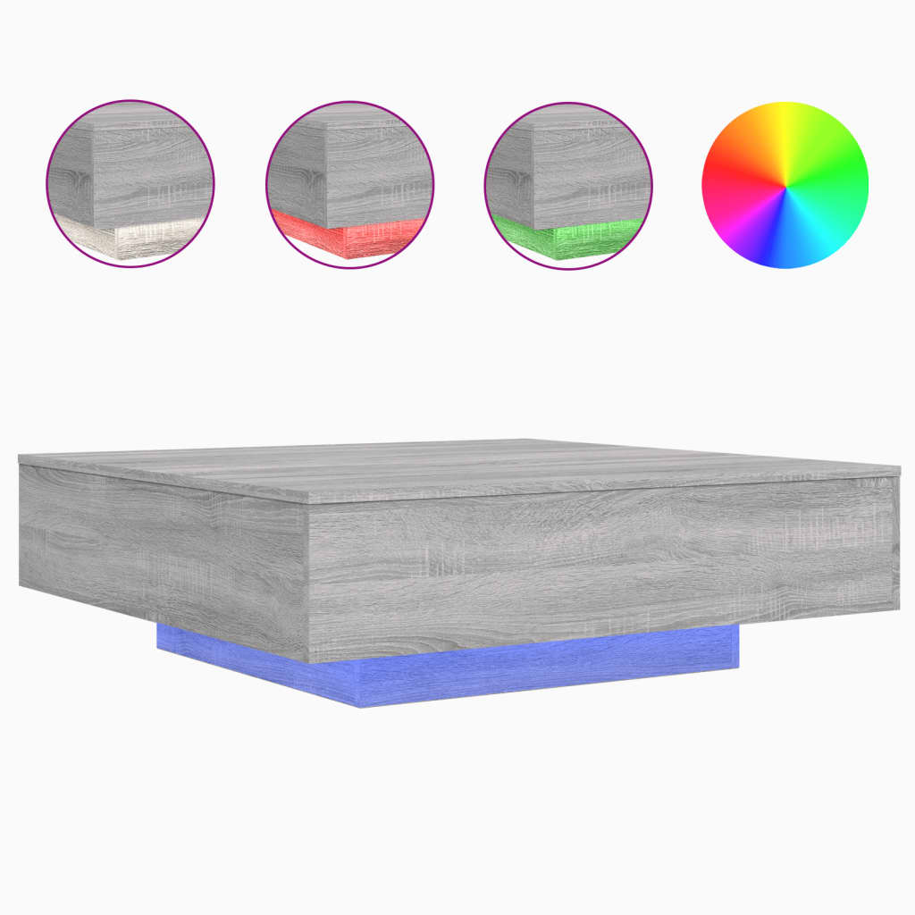 Table basse avec lumières LED sonoma gris 100x100x31 cm - XIOS