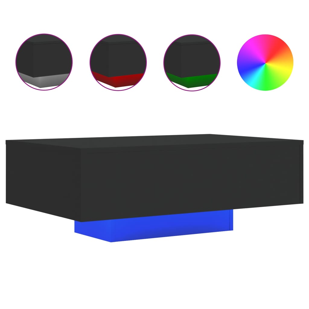 Table basse avec lumières LED noir 85x55x31 cm - XIOS
