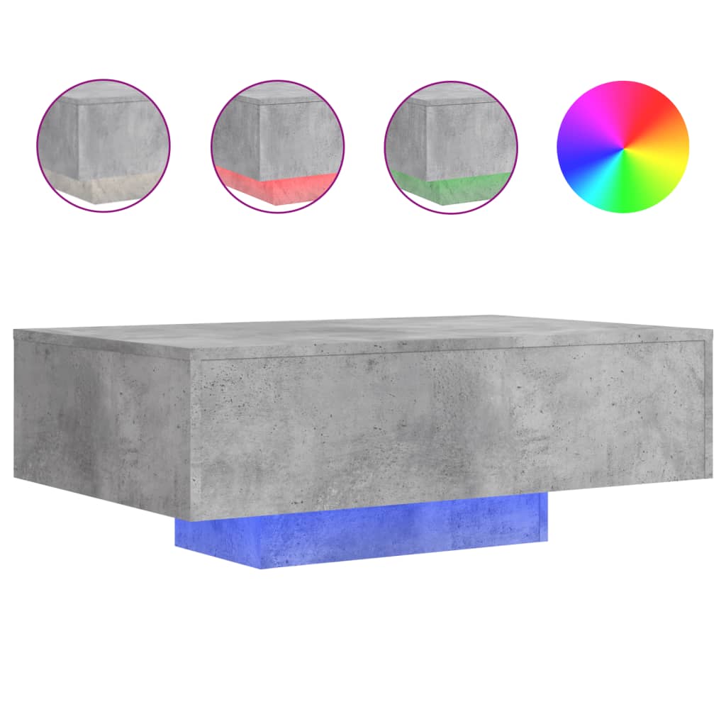 Table basse avec lumières LED gris béton 85x55x31 cm - XIOS