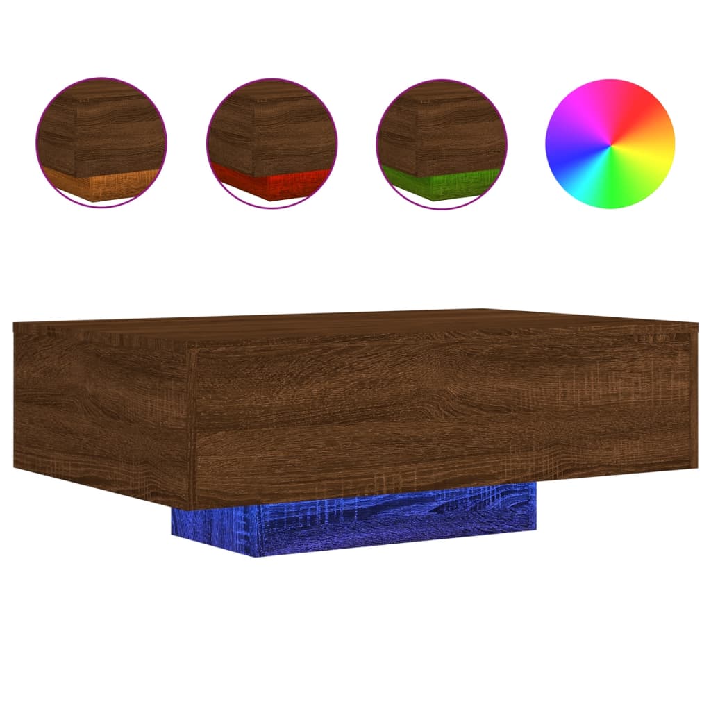 Table basse avec lumières LED chêne marron 85x55x31 cm - XIOS