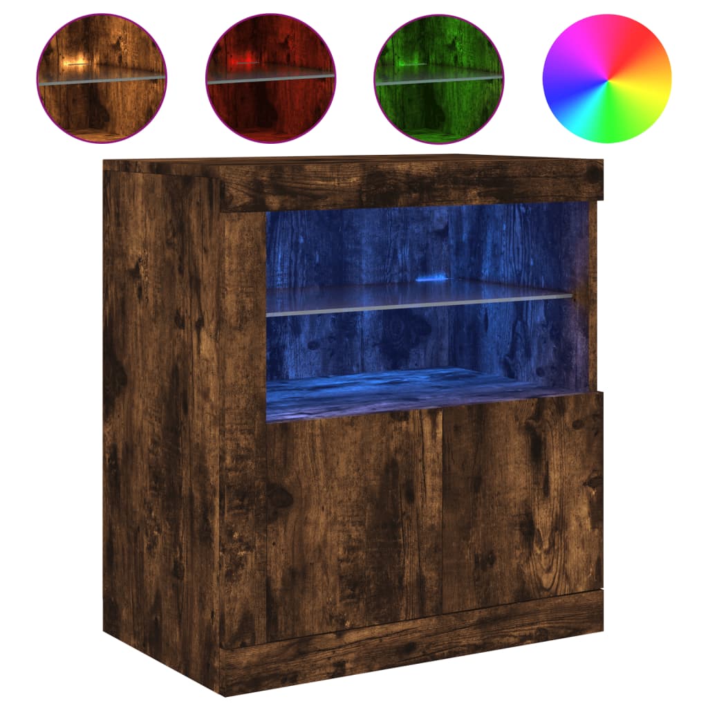 Buffet avec lumières LED chêne fumé 60,5x37x67 cm - XIOS
