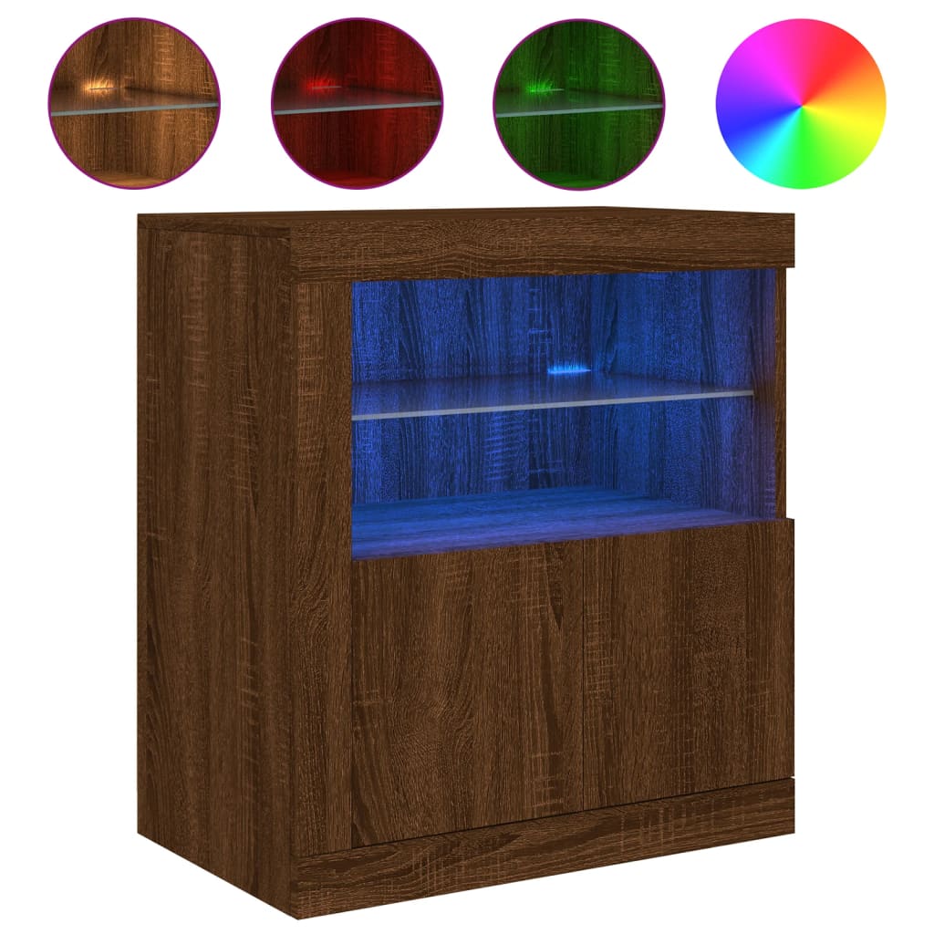 Buffet avec lumières LED chêne marron 60,5x37x67 cm - XIOS