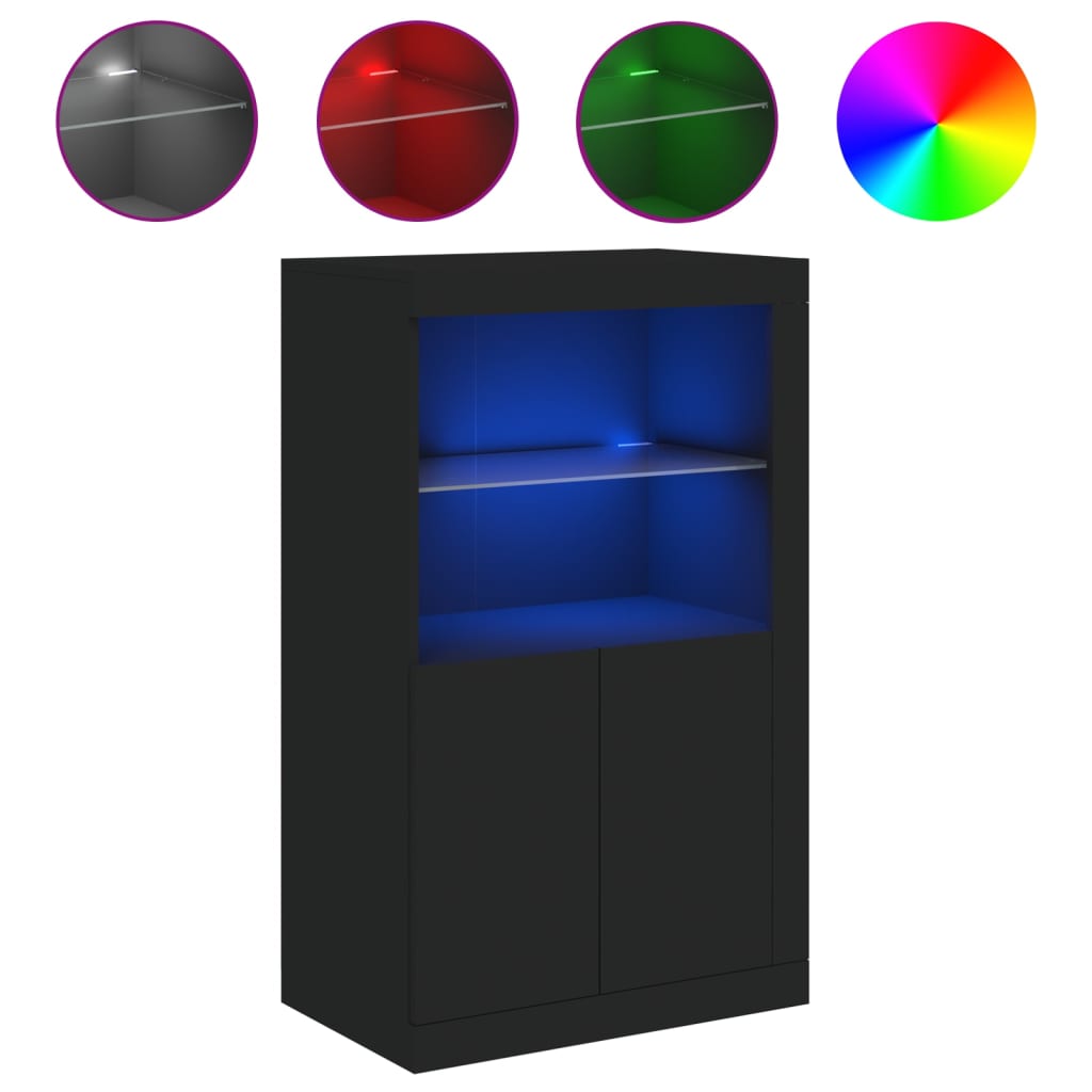 Armoire latérale avec lumières LED noir bois d'ingénierie - XIOS