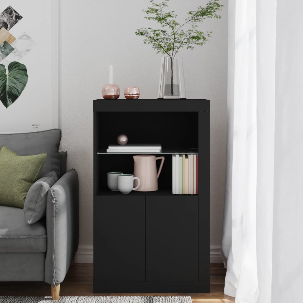 Armoire latérale avec lumières LED noir bois d'ingénierie - XIOS