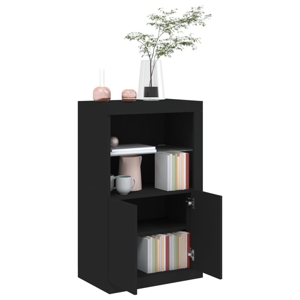 Armoire latérale avec lumières LED noir bois d'ingénierie - XIOS