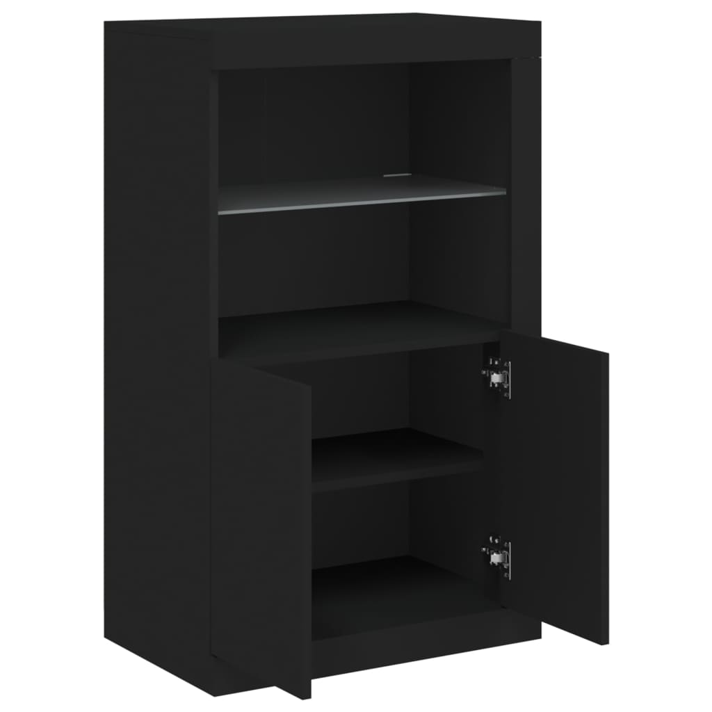 Armoire latérale avec lumières LED noir bois d'ingénierie - XIOS