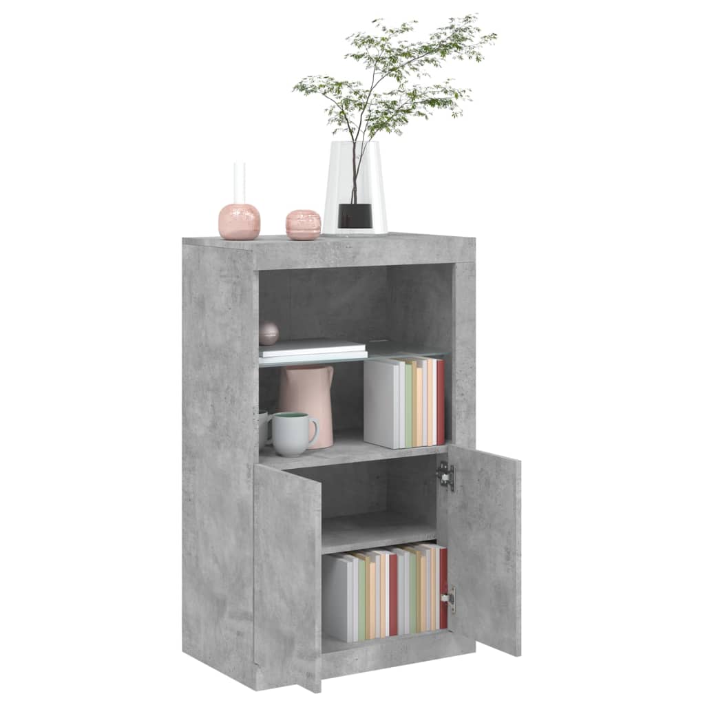 Armoire latérale avec lumières LED gris béton bois d'ingénierie - XIOS