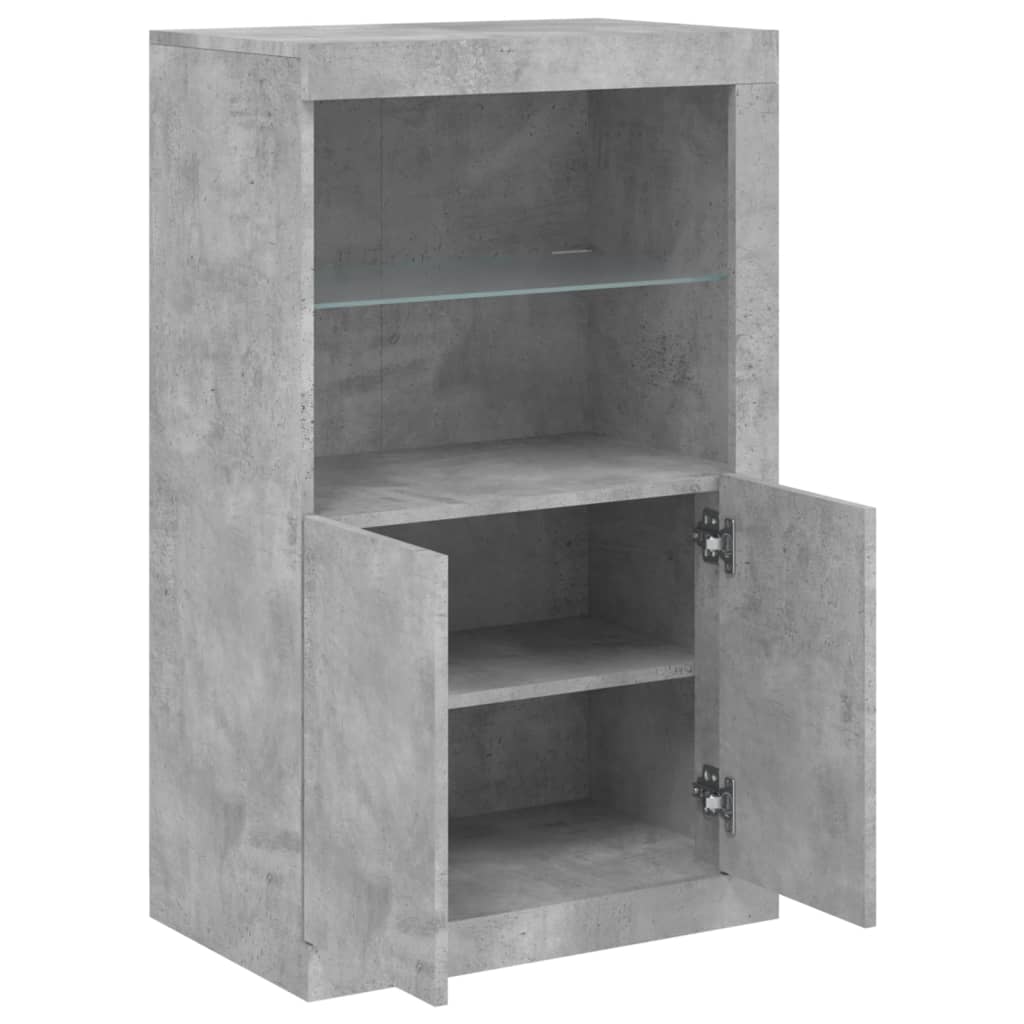 Armoire latérale avec lumières LED gris béton bois d'ingénierie - XIOS