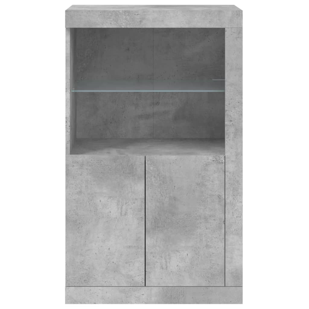 Armoire latérale avec lumières LED gris béton bois d'ingénierie - XIOS
