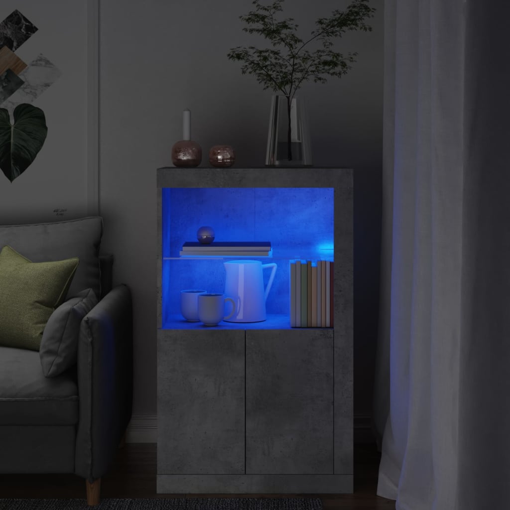 Armoire latérale avec lumières LED gris béton bois d'ingénierie - XIOS