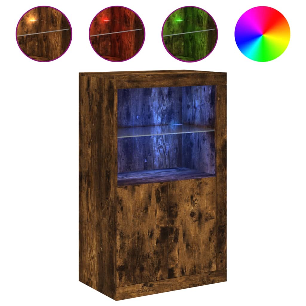 Armoire latérale avec lumières LED chêne fumé bois d'ingénierie - XIOS