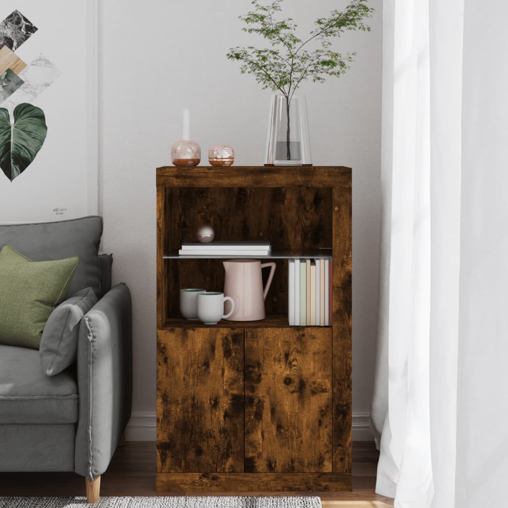 Armoire latérale avec lumières LED chêne fumé bois d'ingénierie - XIOS