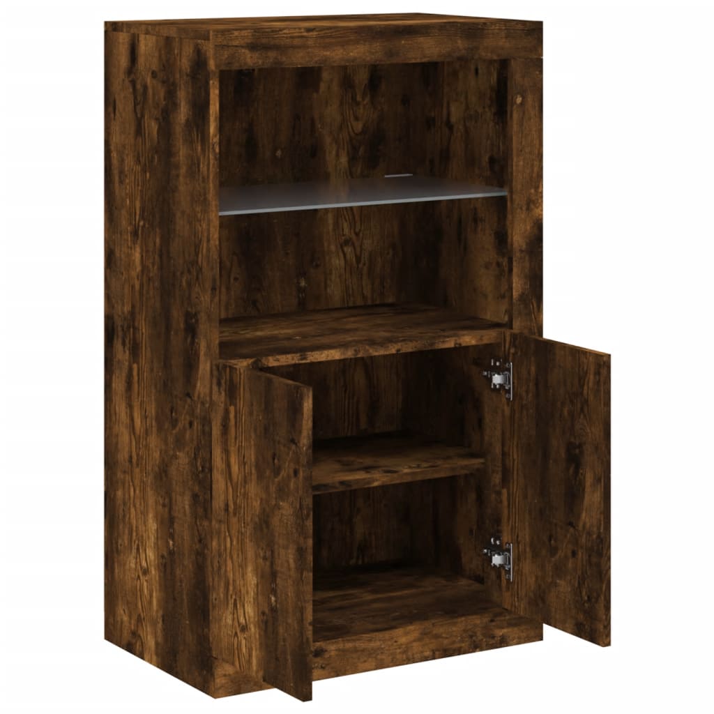 Armoire latérale avec lumières LED chêne fumé bois d'ingénierie - XIOS