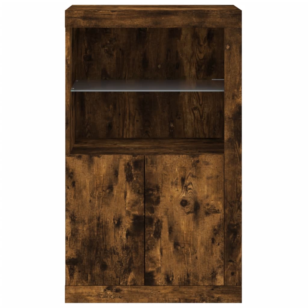 Armoire latérale avec lumières LED chêne fumé bois d'ingénierie - XIOS