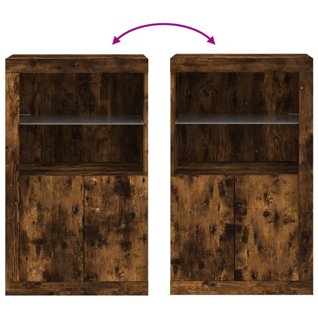 Armoire latérale avec lumières LED chêne fumé bois d'ingénierie - XIOS