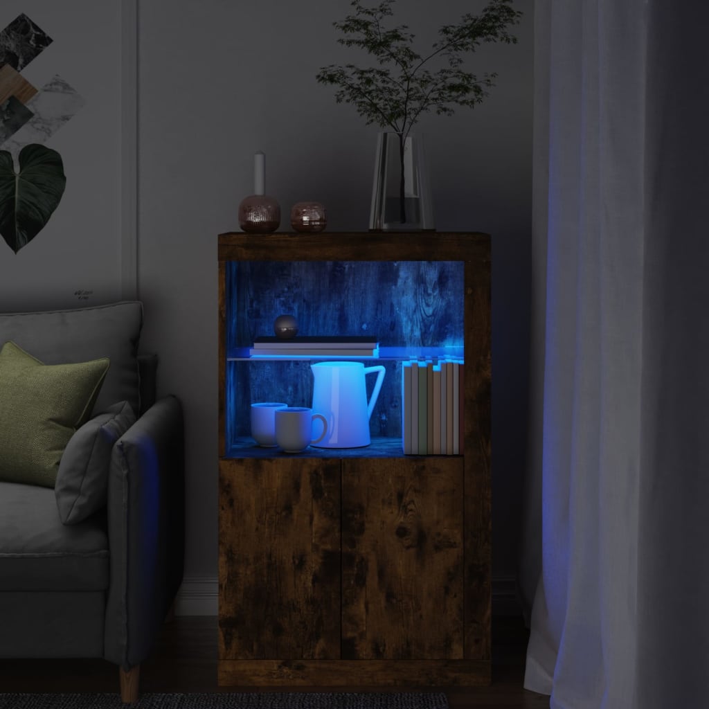 Armoire latérale avec lumières LED chêne fumé bois d'ingénierie - XIOS
