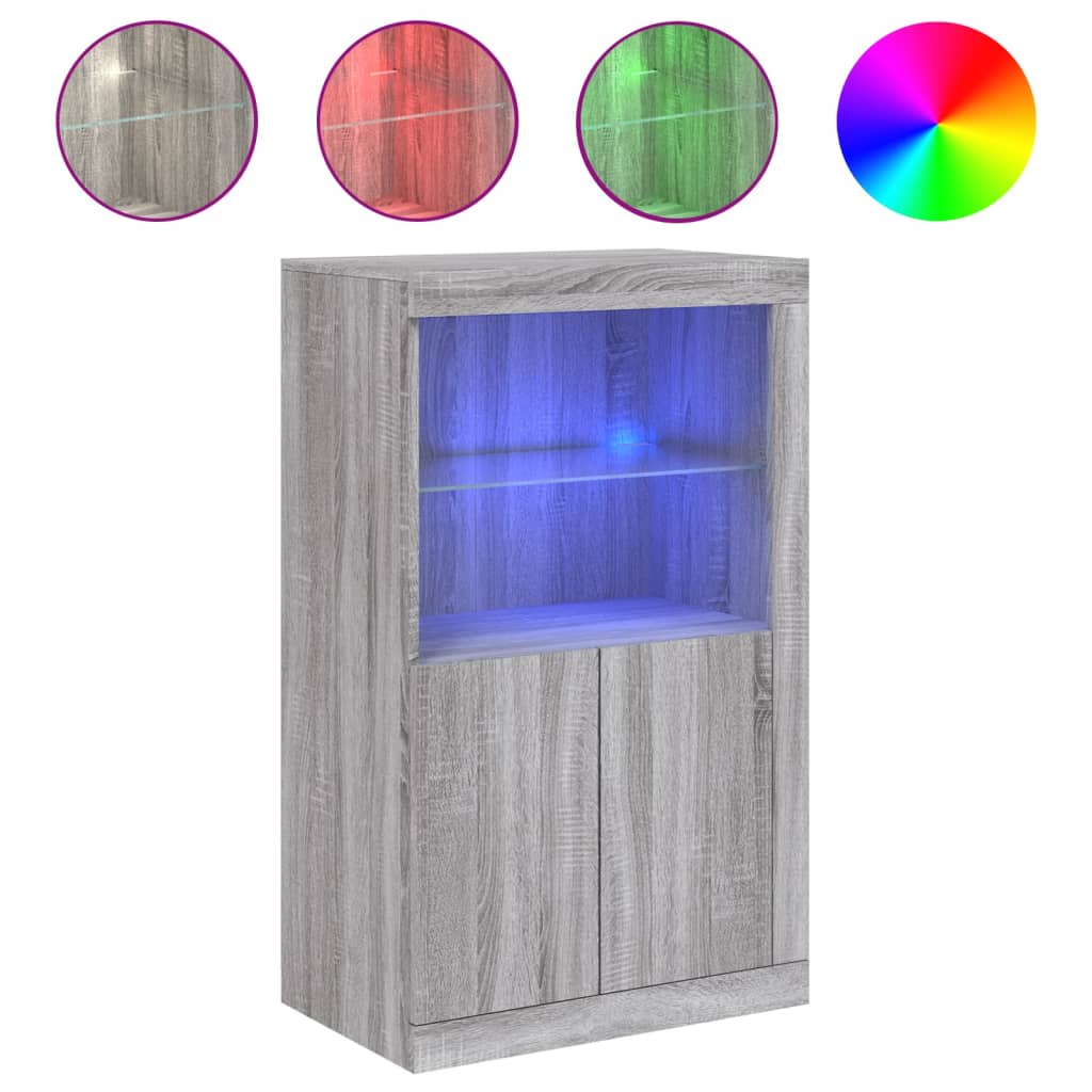 Armoire latérale et lumières LED sonoma gris bois d'ingénierie - XIOS