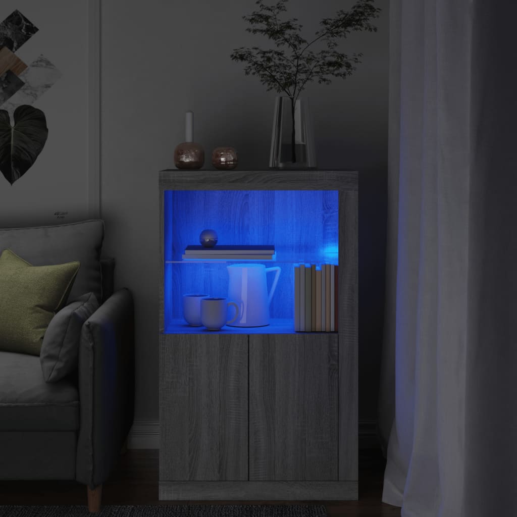 Armoire latérale et lumières LED sonoma gris bois d'ingénierie - XIOS