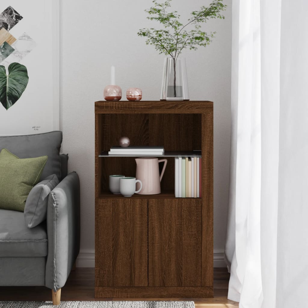 Armoire latérale avec lumières LED chêne marron bois ingénierie - XIOS