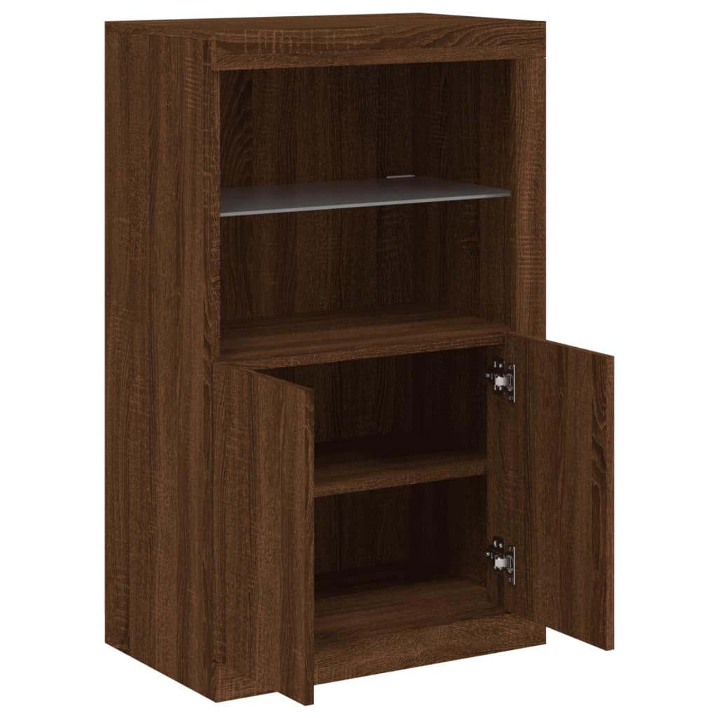 Armoire latérale avec lumières LED chêne marron bois ingénierie - XIOS