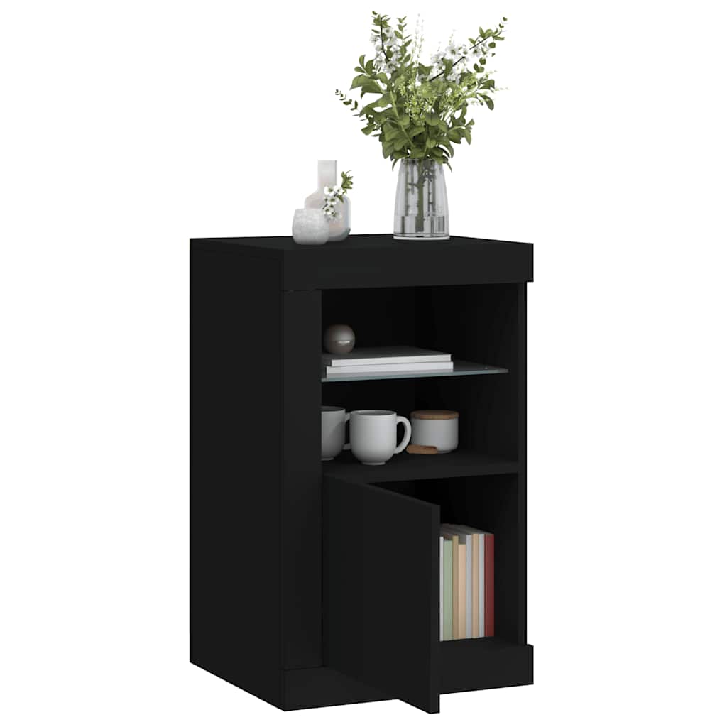 Armoire latérale avec lumières LED noir bois d'ingénierie - XIOS
