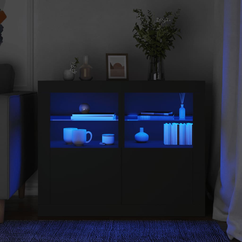 Armoires latérales et lumières LED 2 pcs noir bois d'ingénierie - XIOS