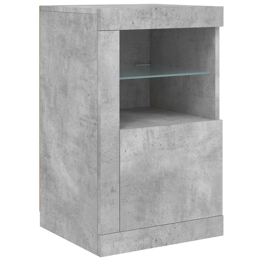 Armoire latérale avec lumières LED gris béton bois d'ingénierie - XIOS