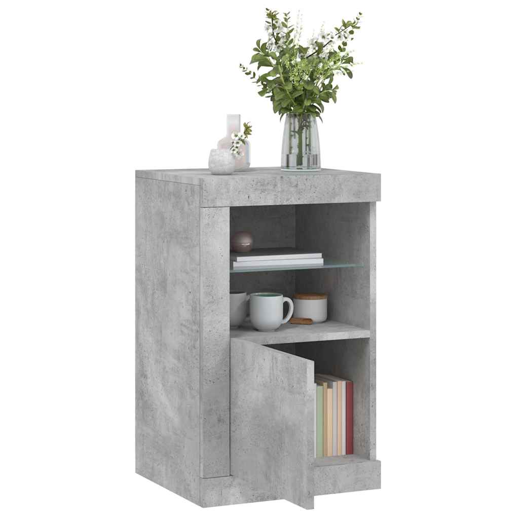 Armoire latérale avec lumières LED gris béton bois d'ingénierie - XIOS