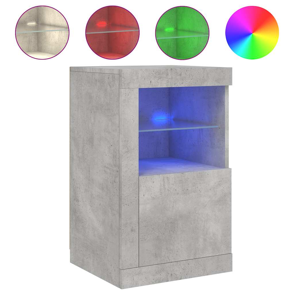 Armoire latérale avec lumières LED gris béton bois d'ingénierie - XIOS