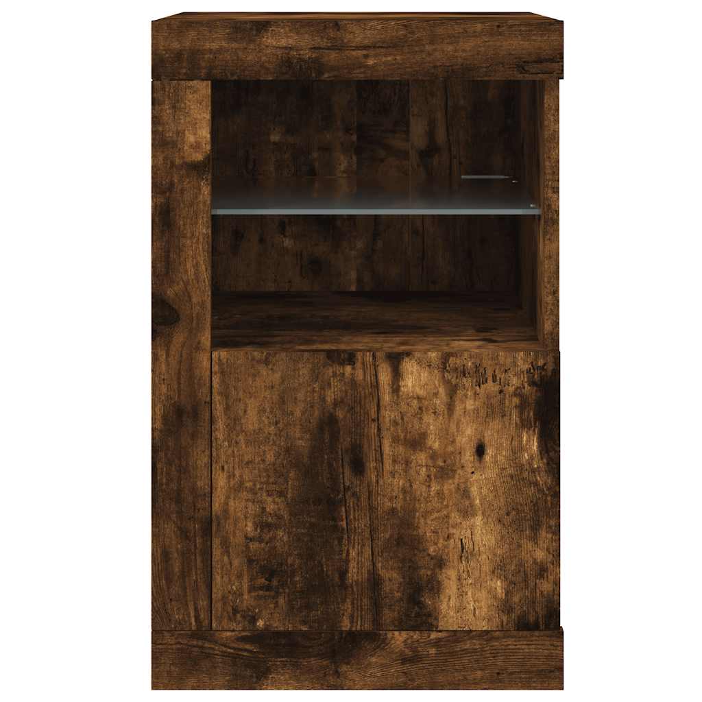 Armoire latérale avec lumières LED chêne fumé bois d'ingénierie - XIOS