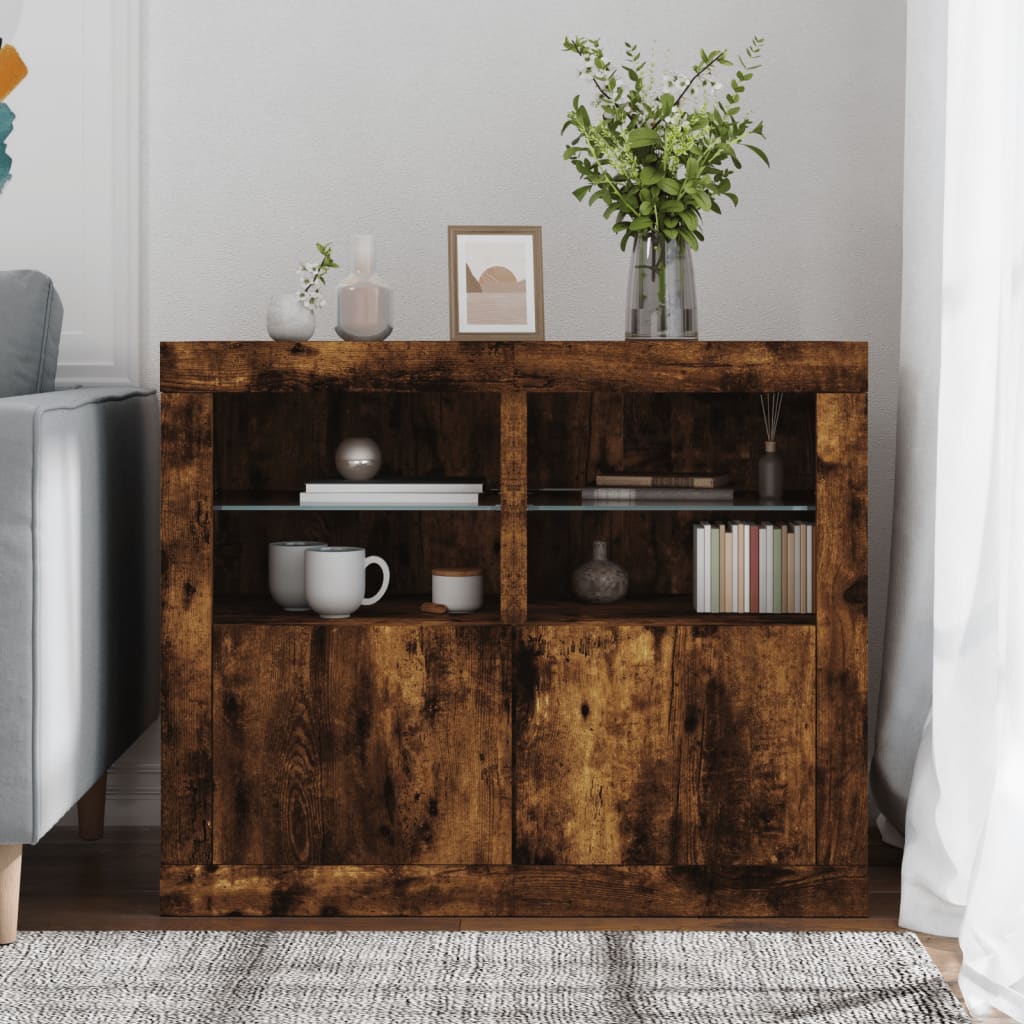 Armoires latérales et lumières LED 2 pcs chêne fumé - XIOS