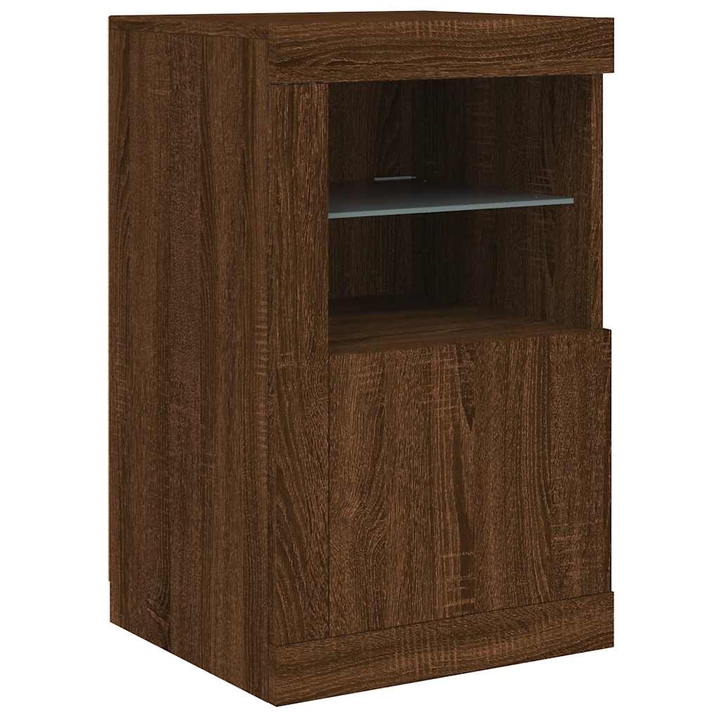 Armoire latérale avec lumières LED chêne marron bois ingénierie - XIOS