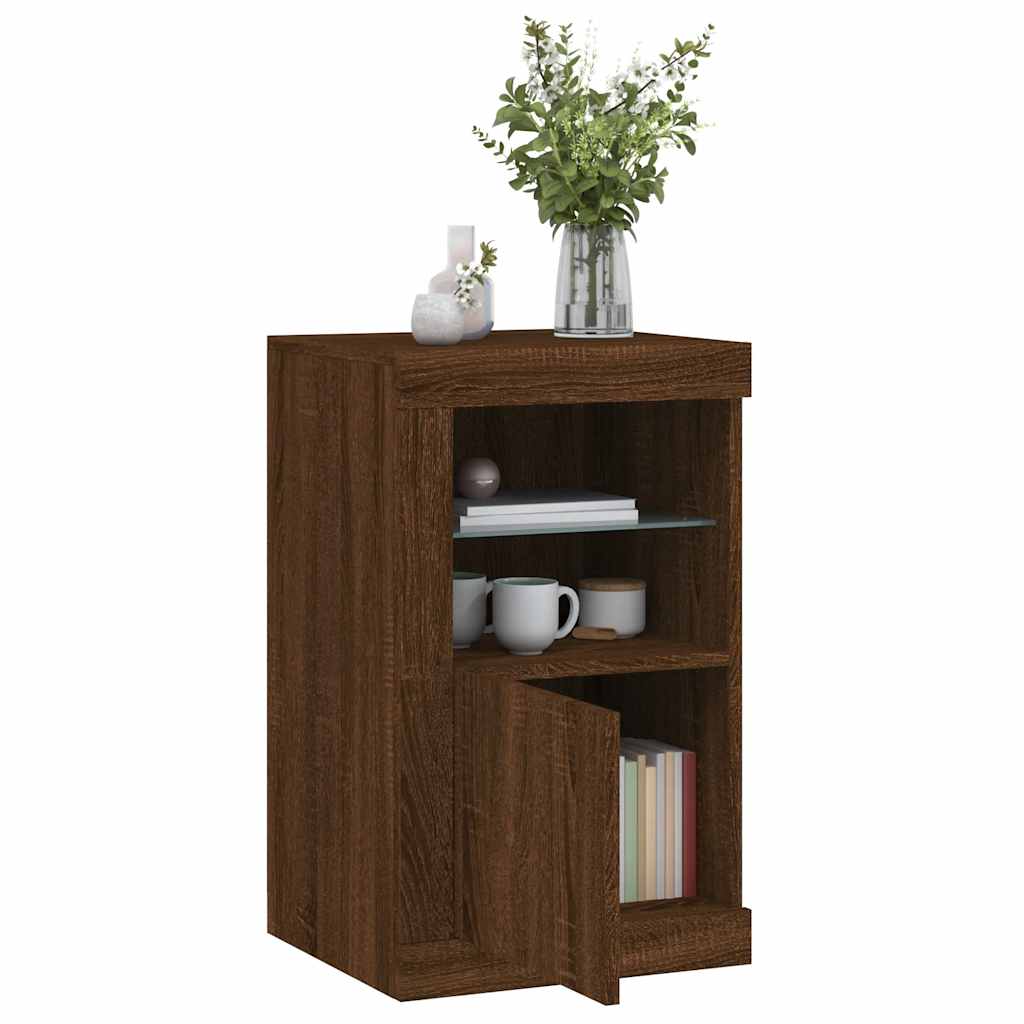 Armoire latérale avec lumières LED chêne marron bois ingénierie - XIOS