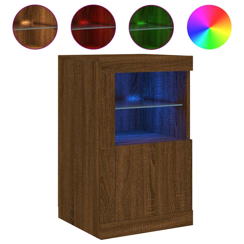 Armoire latérale avec lumières LED chêne marron bois ingénierie - XIOS