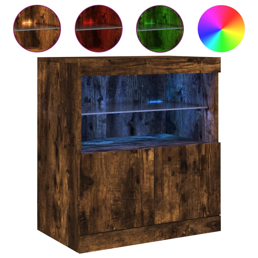 Buffet avec lumières LED chêne fumé 60x37x67 cm - XIOS