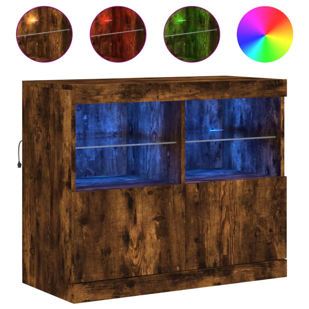 Buffet avec lumières LED chêne fumé 81x37x67 cm - XIOS