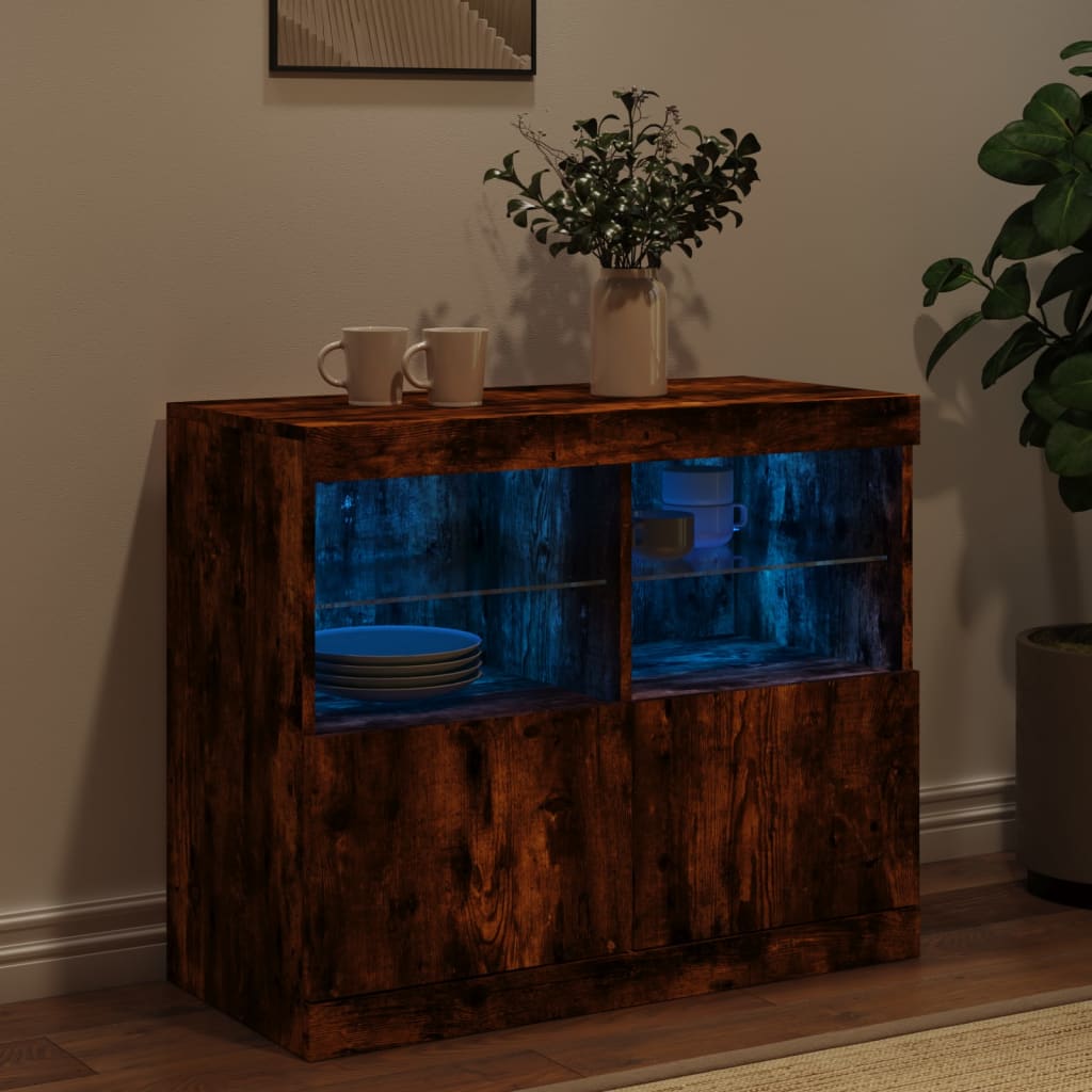 Buffet avec lumières LED chêne fumé 81x37x67 cm - XIOS
