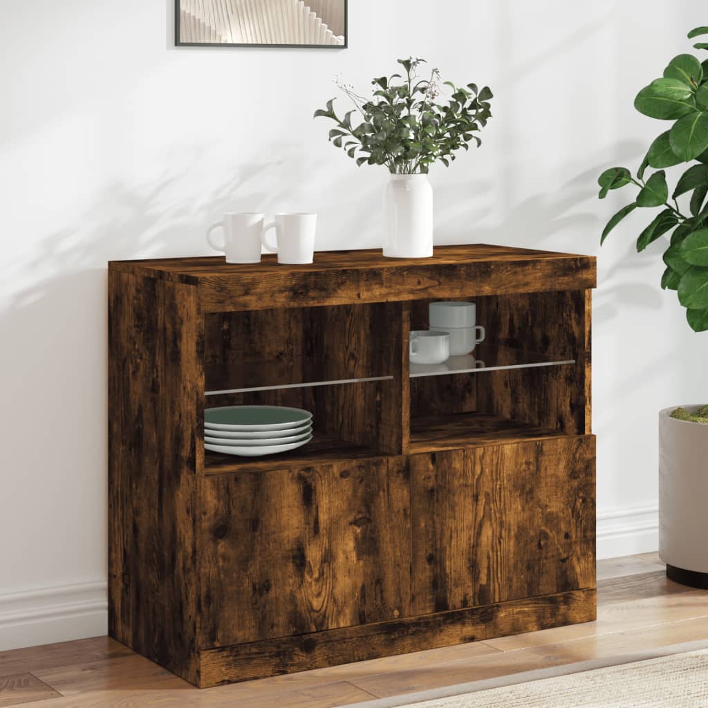 Buffet avec lumières LED chêne fumé 81x37x67 cm - XIOS