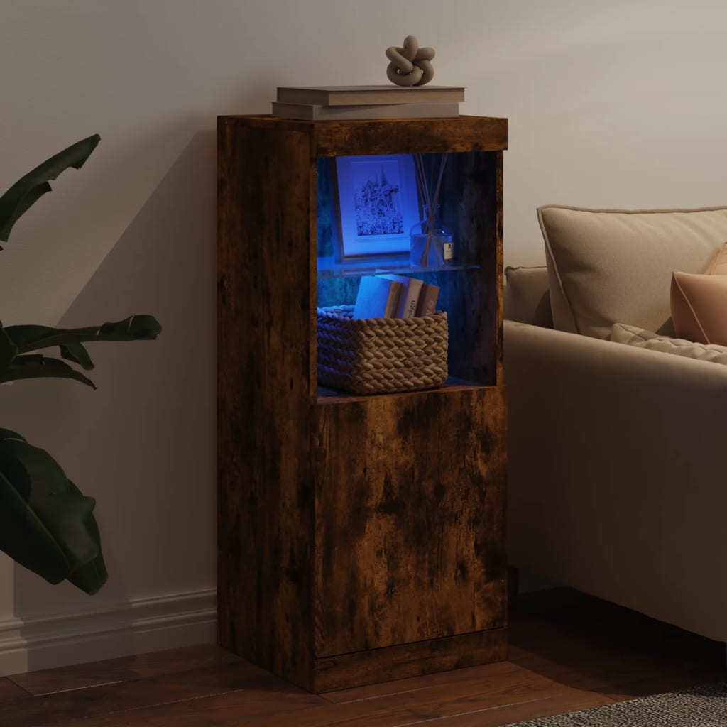 Buffet avec lumières LED chêne fumé 41x37x100 cm - XIOS