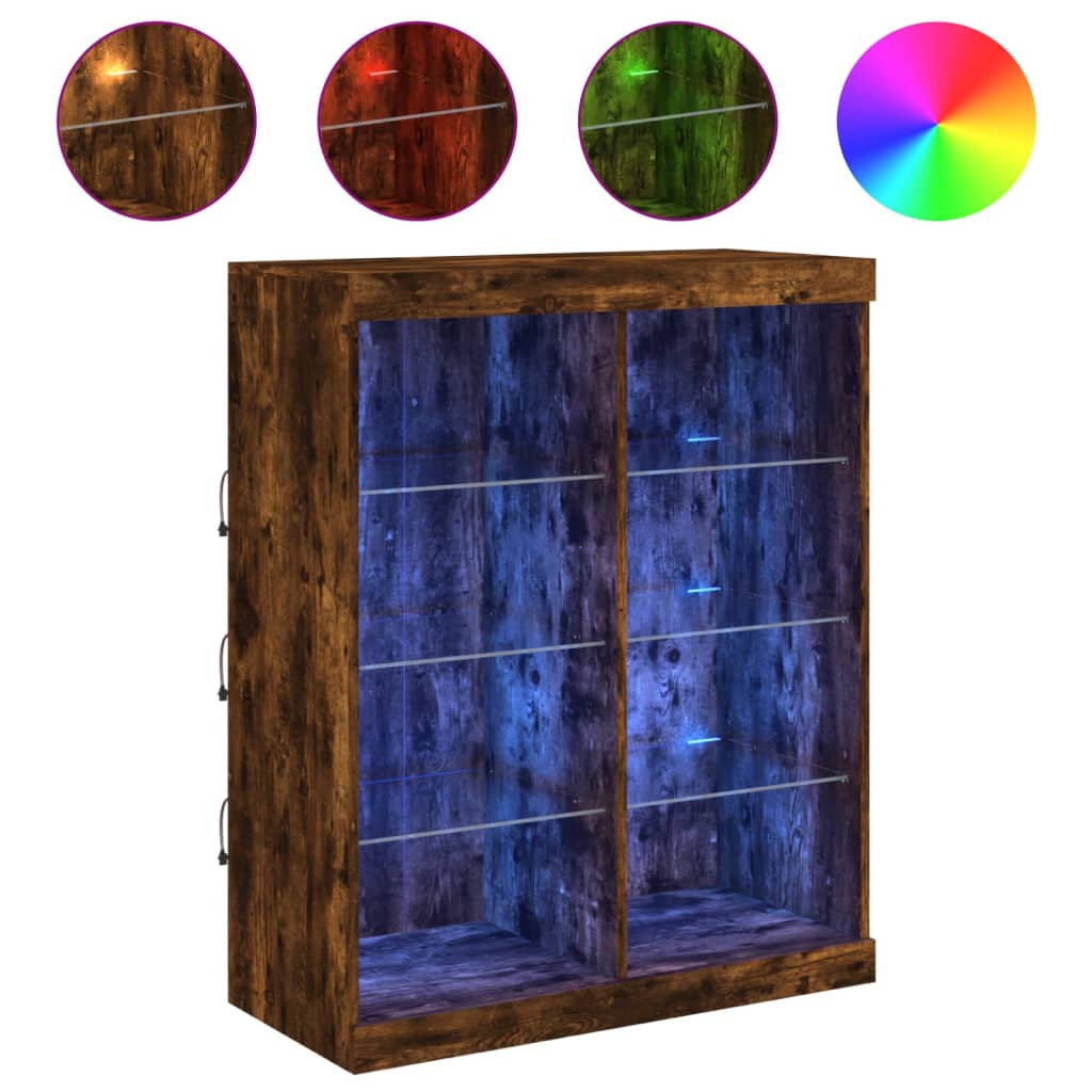 Buffet avec lumières LED chêne fumé 81x37x100 cm - XIOS