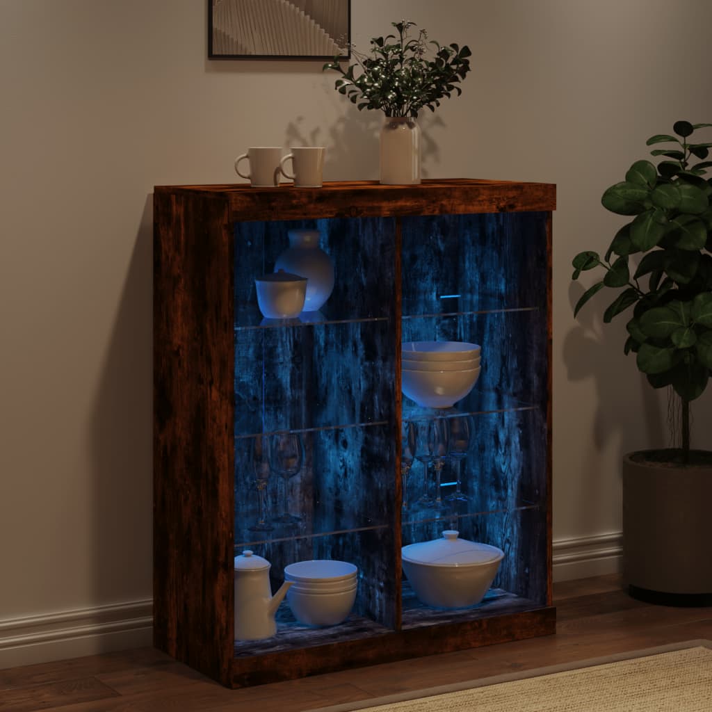 Buffet avec lumières LED chêne fumé 81x37x100 cm - XIOS