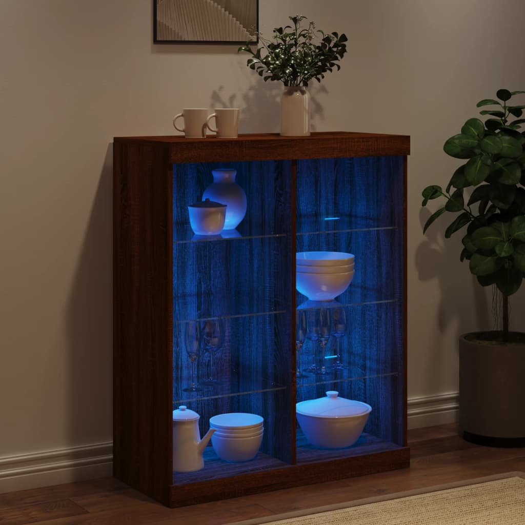 Buffet avec lumières LED chêne marron 81x37x100 cm - XIOS