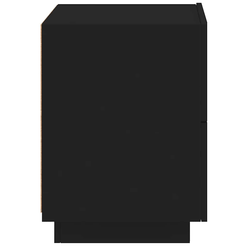 Armoires de chevet et lumières LED 2 pcs noir bois d'ingénierie